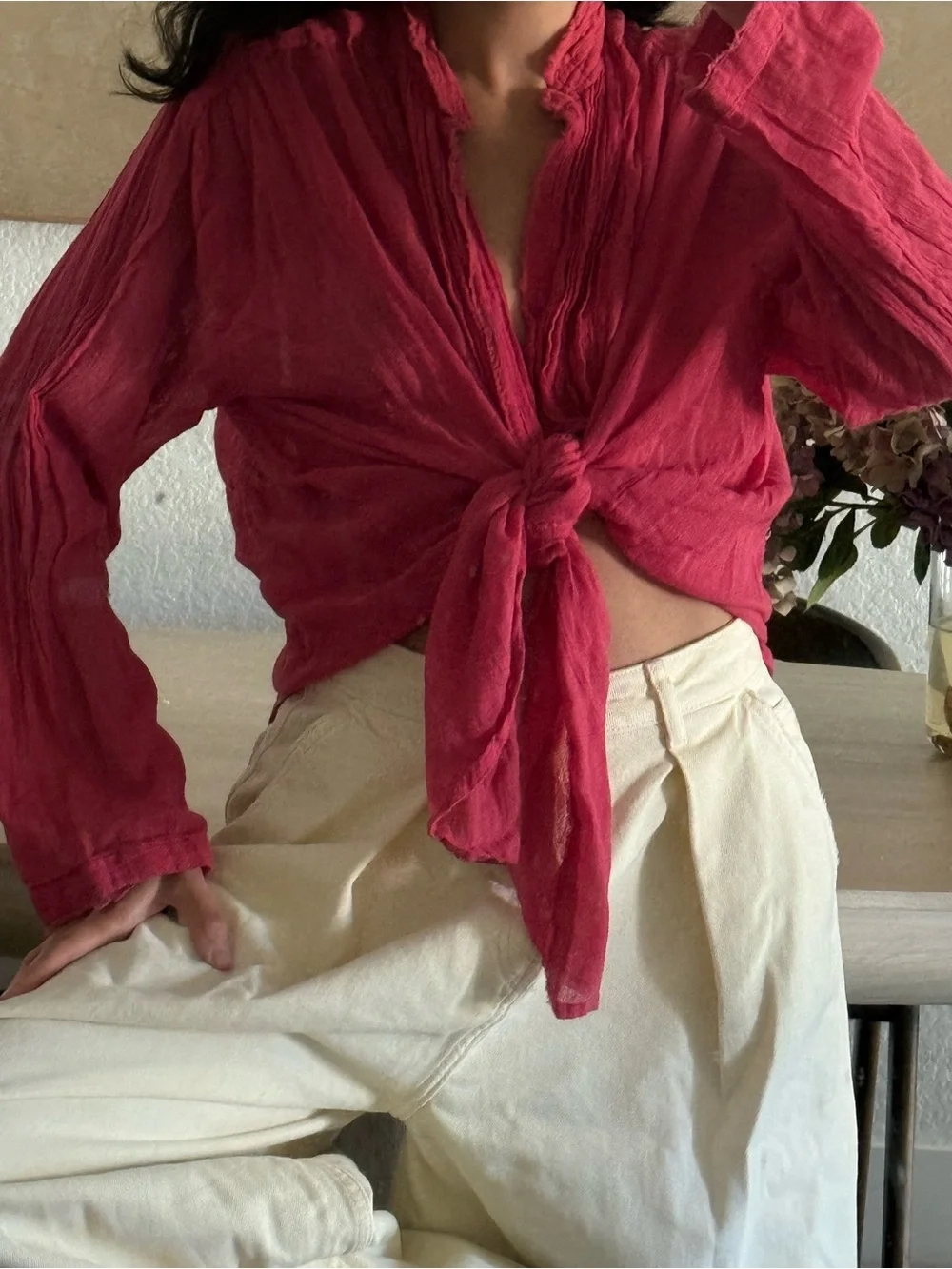 Free people coral button down shirt